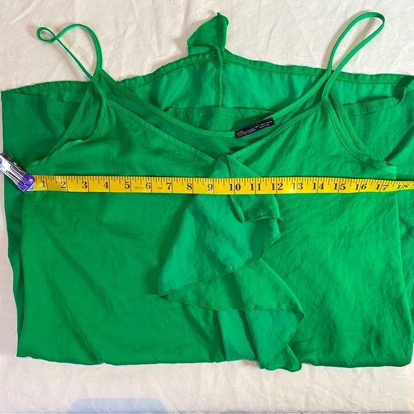 Zara green ruffle long cami tank top spaghetti strap size L - Picture 5 of 6